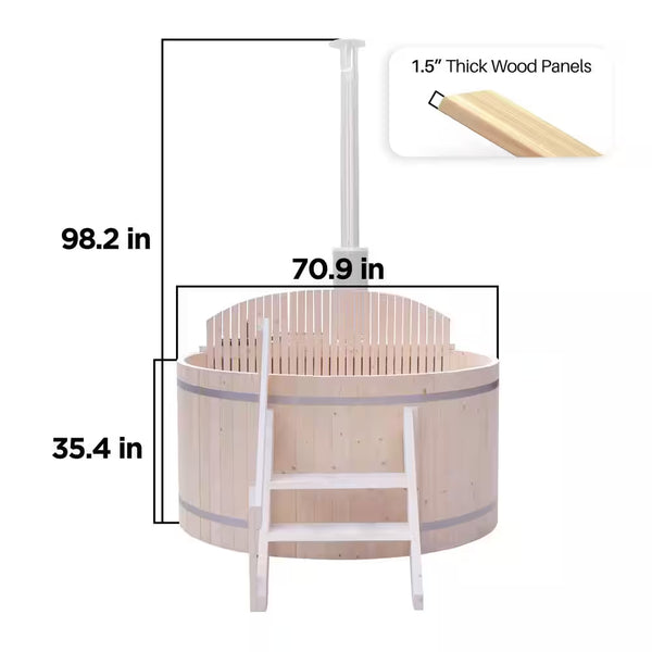 Wood Fired Hot Tub Built to Support Hot and Cold Water Therapy, 5-Person Capacity, Pine Construction, 422 Gallon
