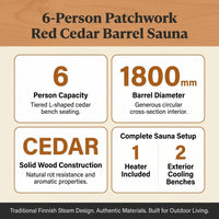 6-Person Patchworkred Cedar Traditional Steam Barrel Sauna — Results & Stats