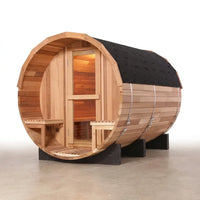 6-Person Patchworkred Cedar Traditional Steam Barrel Sauna — Studio Shot