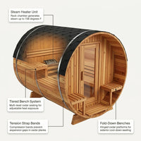 Traditional Steam Barrel Sauna Built for Luxury Wellness, 6-Person Cedar Construction, 158°F Adjustable Heat — How It Works